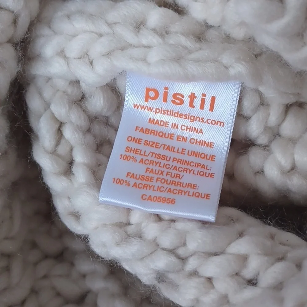 Pistil Cream Knit Beanie with Faux Fur Pom